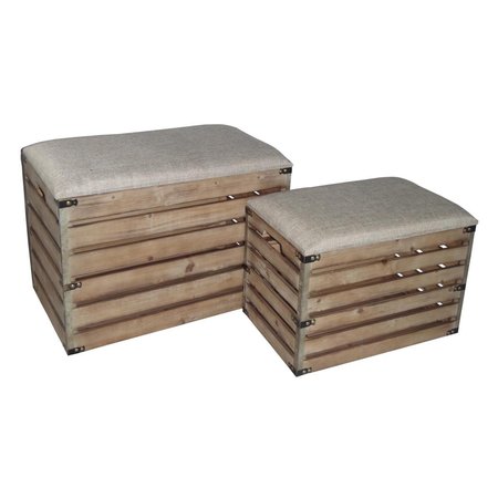 H2H Rectangular Wood Slat Storage Bench with Metal Accent & Cushioned Lid - Set of 2 H21526697